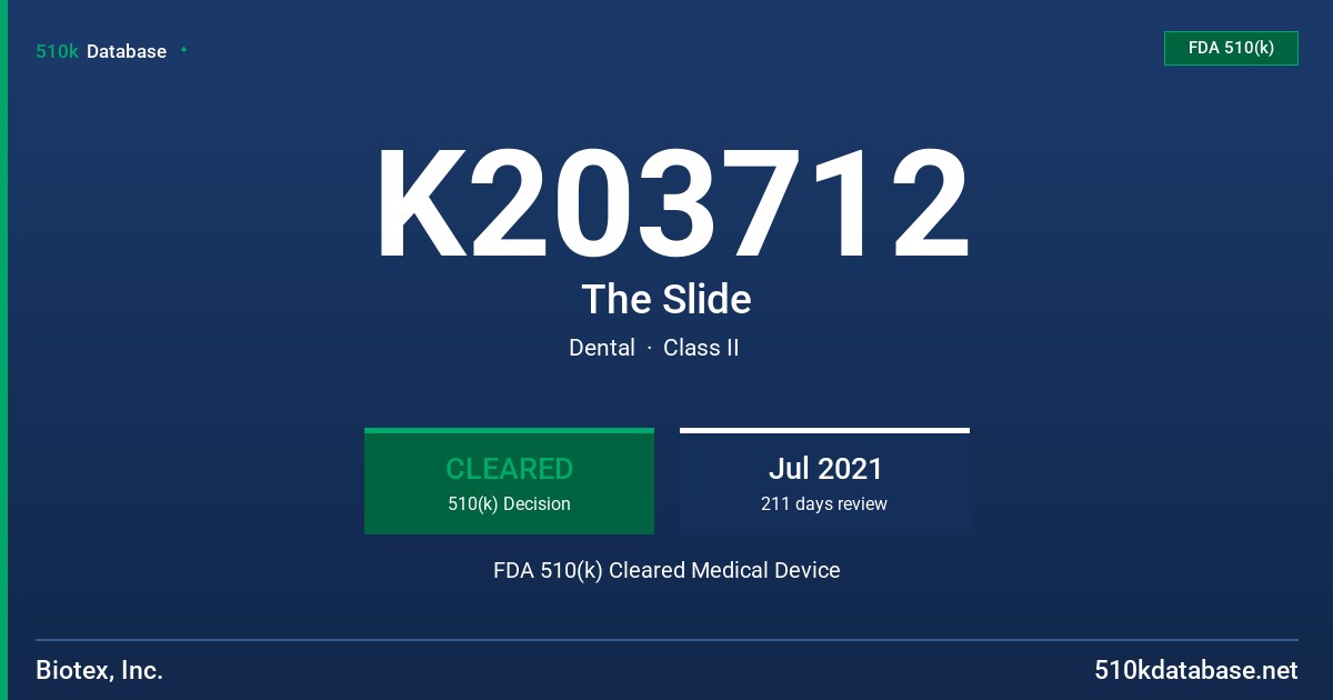 K203712 The Slide FDA 510(k) Cleared Medical Device