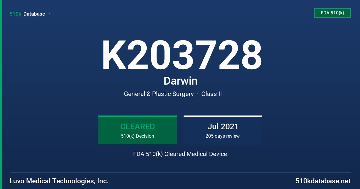 K203728 Darwin FDA 510(k) Cleared Medical Device