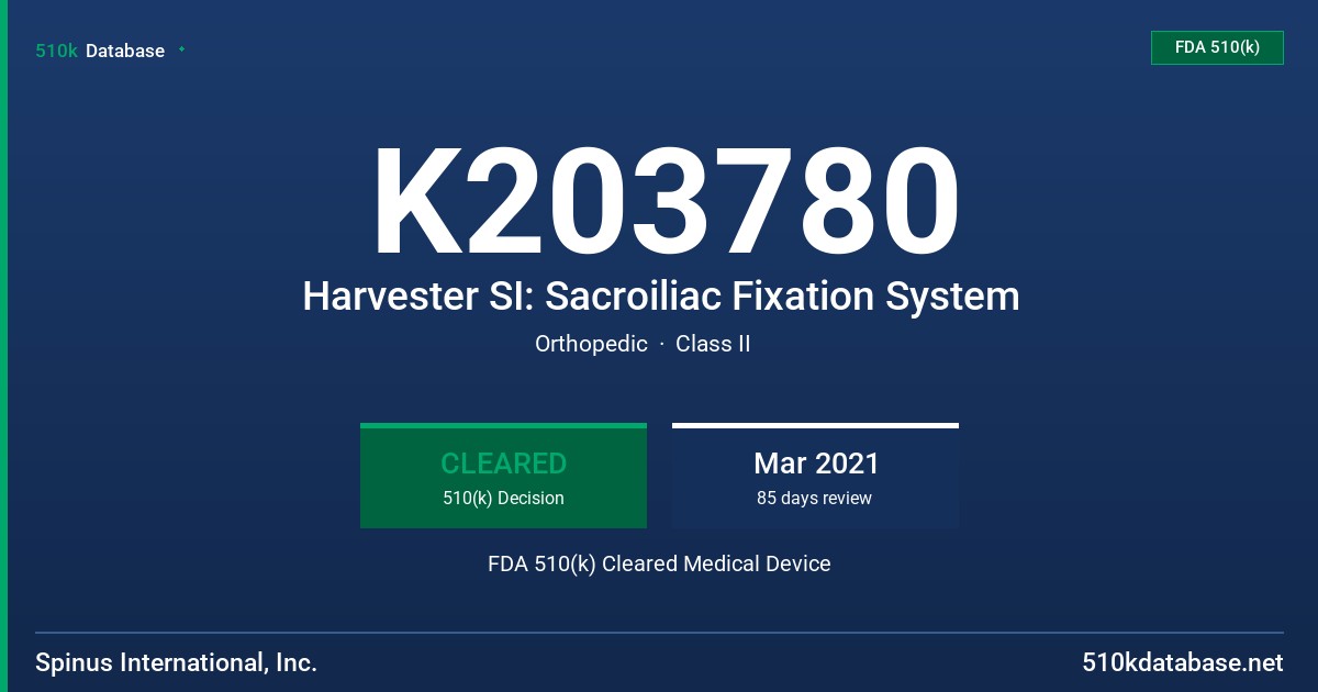 K203780 Harvester SI: Sacroiliac Fixation System FDA 510(k) Cleared Medical Device