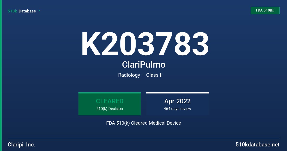 K203783 ClariPulmo FDA 510(k) Cleared Medical Device