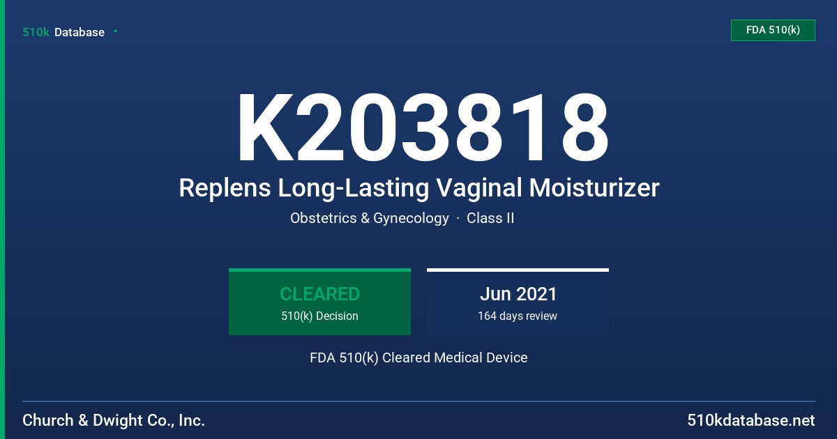 K203818 Replens Long-Lasting Vaginal Moisturizer FDA 510(k) Cleared Medical Device