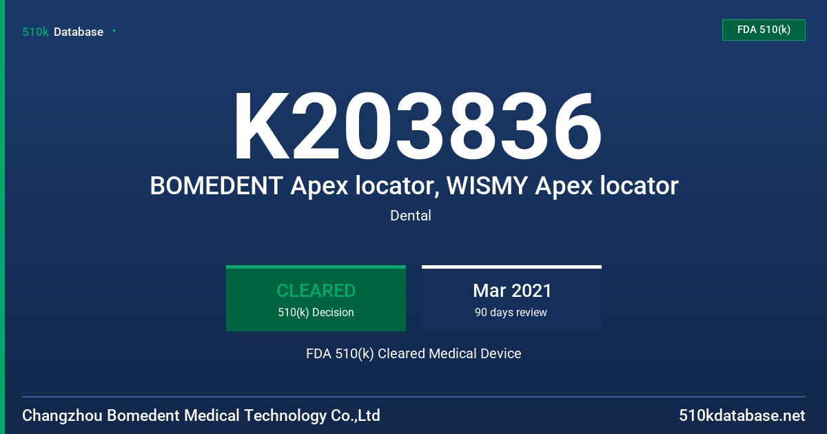 K203836 BOMEDENT Apex locator, WISMY Apex locator FDA 510(k) Cleared Medical Device
