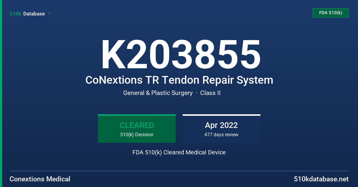 K203855 CoNextions TR Tendon Repair System FDA 510(k) Cleared Medical Device