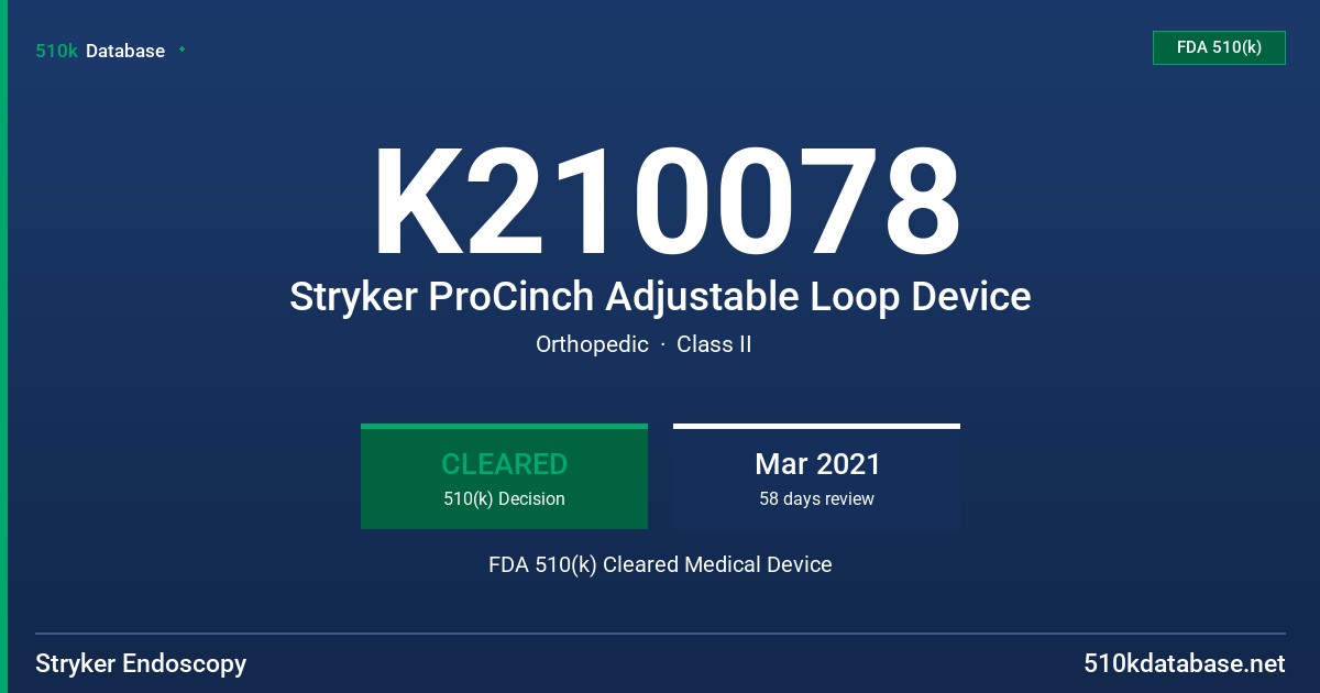 K210078 Stryker ProCinch Adjustable Loop Device FDA 510(k) Cleared Medical Device
