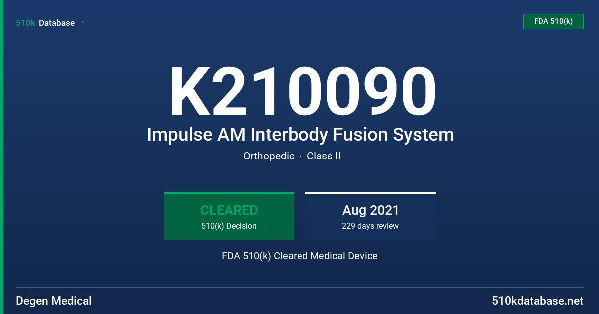 K210090 Impulse AM Interbody Fusion System FDA 510(k) Cleared Medical Device