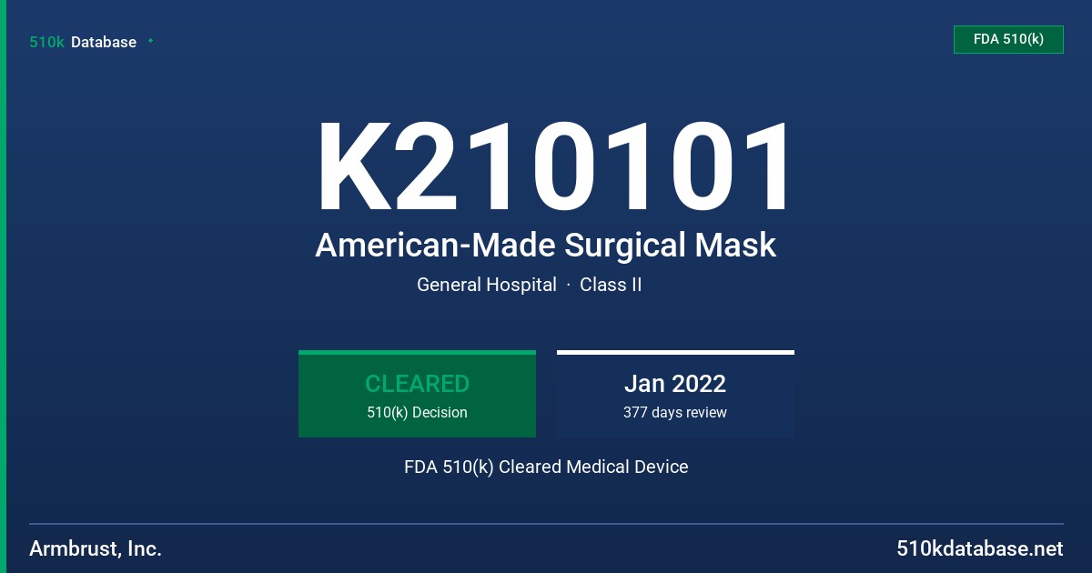 K210101 American-Made Surgical Mask FDA 510(k) Cleared Medical Device