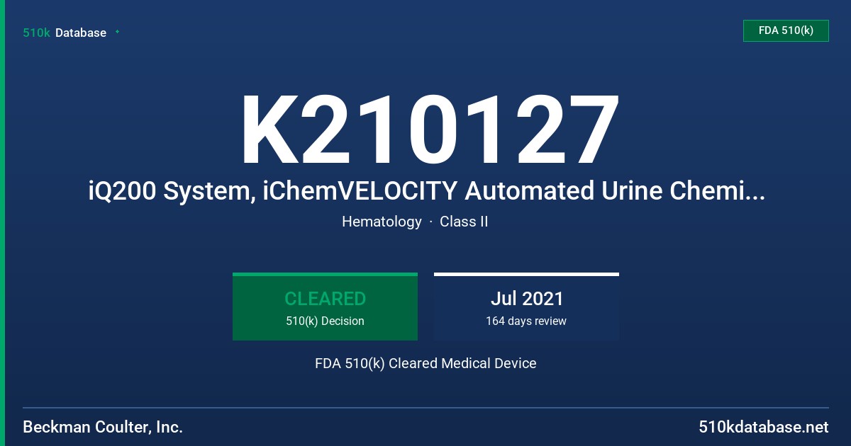 K210127 iQ200 System, iChemVELOCITY Automated Urine Chemistry System FDA 510(k) Cleared Medical Device