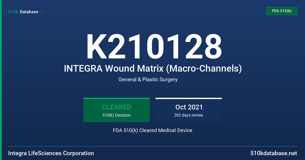 K210128 INTEGRA Wound Matrix (Macro-Channels) FDA 510(k) Cleared Medical Device