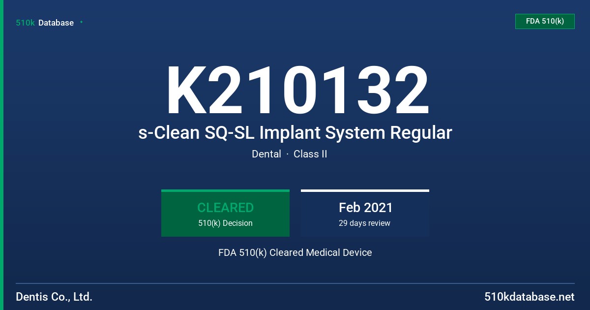 K210132 s-Clean SQ-SL Implant System Regular FDA 510(k) Cleared Medical Device