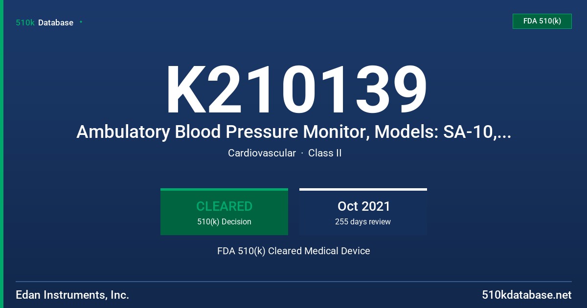 K210139 Ambulatory Blood Pressure Monitor, Models: SA-10, SA-05, SA-06, SA-08 and SA-09 FDA 510(k) Cleared Medical Device