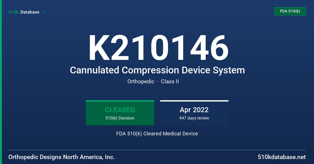 K210146 Cannulated Compression Device System FDA 510(k) Cleared Medical Device