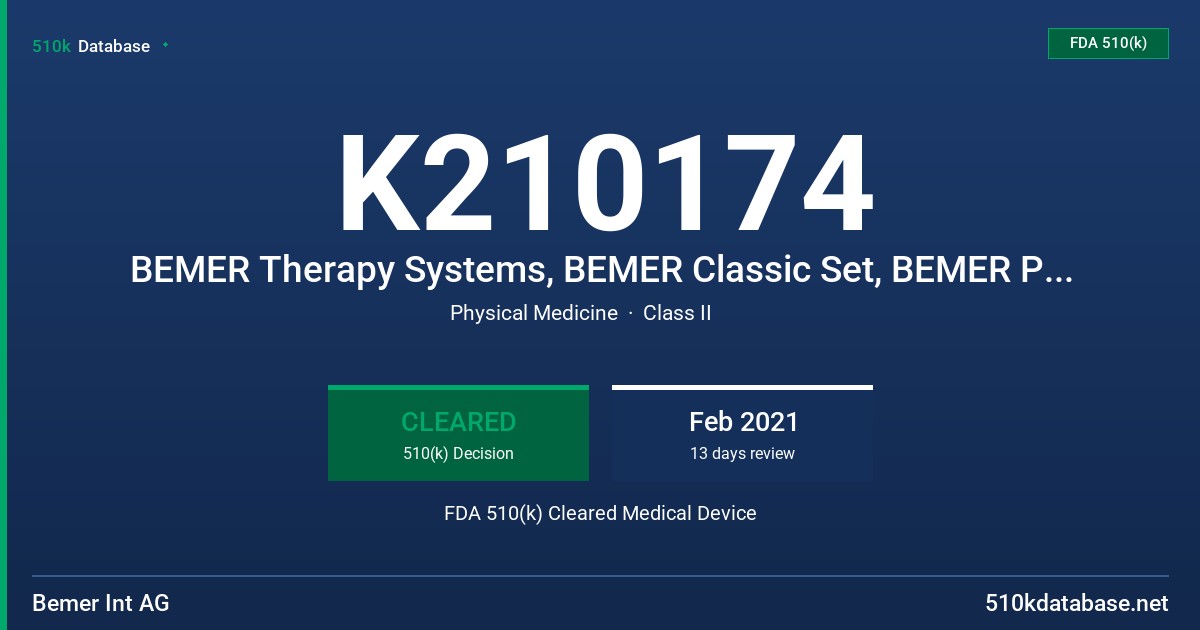 K210174 BEMER Therapy Systems, BEMER Classic Set, BEMER Pro-Set FDA 510(k) Cleared Medical Device