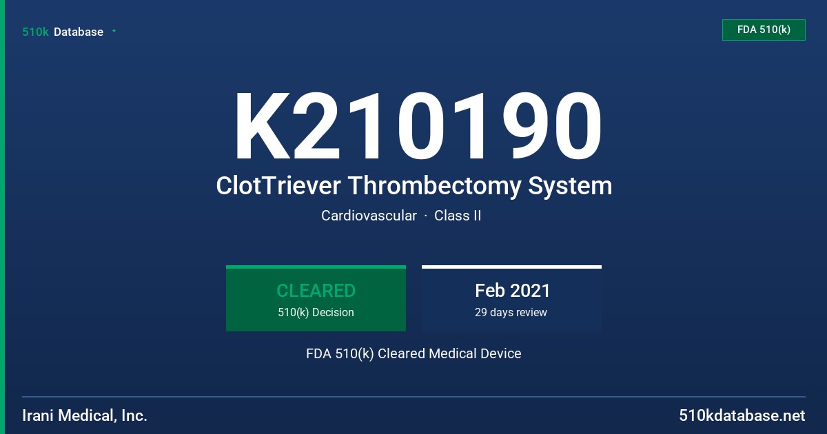 K210190 ClotTriever Thrombectomy System FDA 510(k) Cleared Medical Device