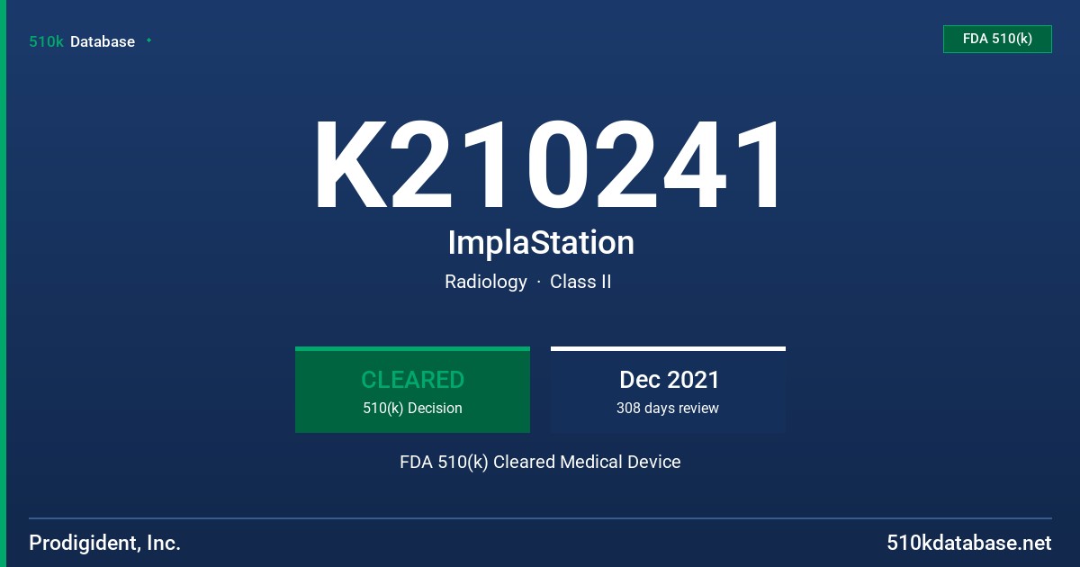 K210241 ImplaStation FDA 510(k) Cleared Medical Device