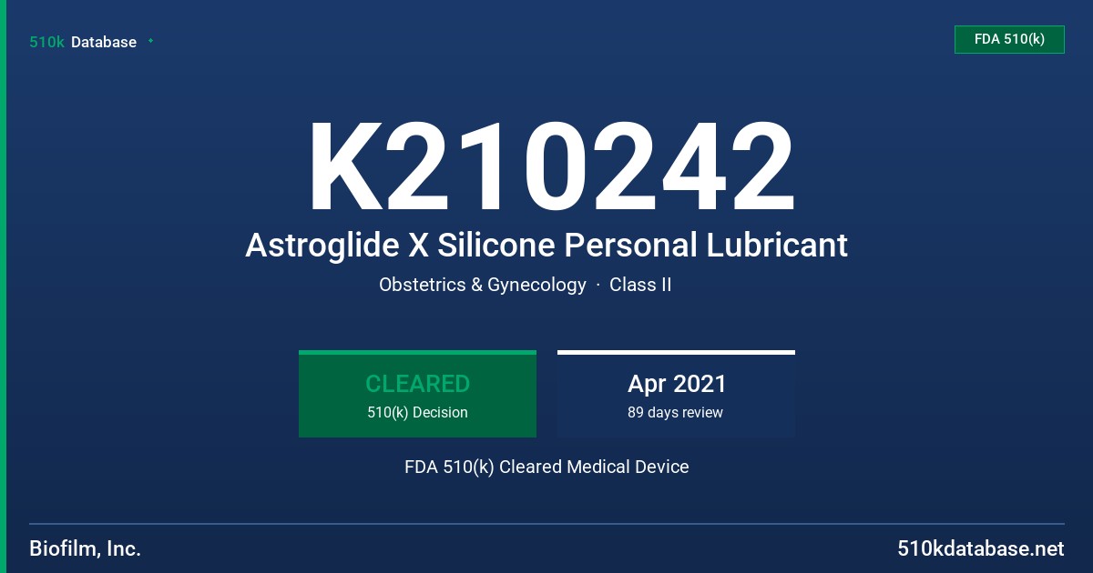 K210242 Astroglide X Silicone Personal Lubricant FDA 510(k) Cleared Medical Device