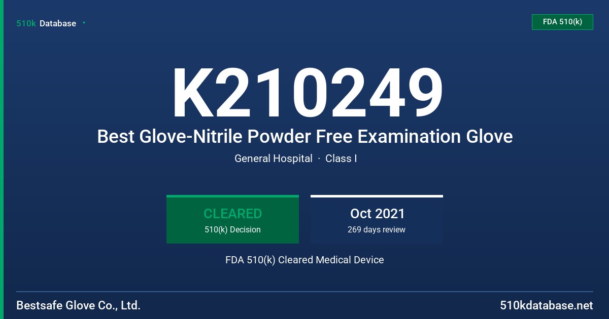 K210249 Best Glove-Nitrile Powder Free Examination Glove FDA 510(k) Cleared Medical Device