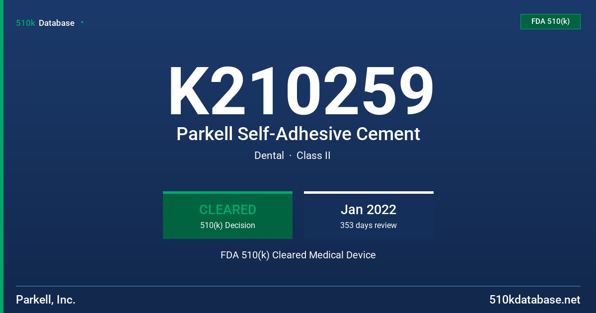 K210259 Parkell Self-Adhesive Cement FDA 510(k) Cleared Medical Device