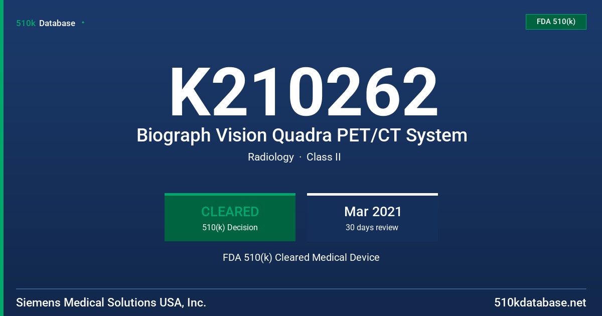 K210262 Biograph Vision Quadra PET/CT System FDA 510(k) Cleared Medical Device