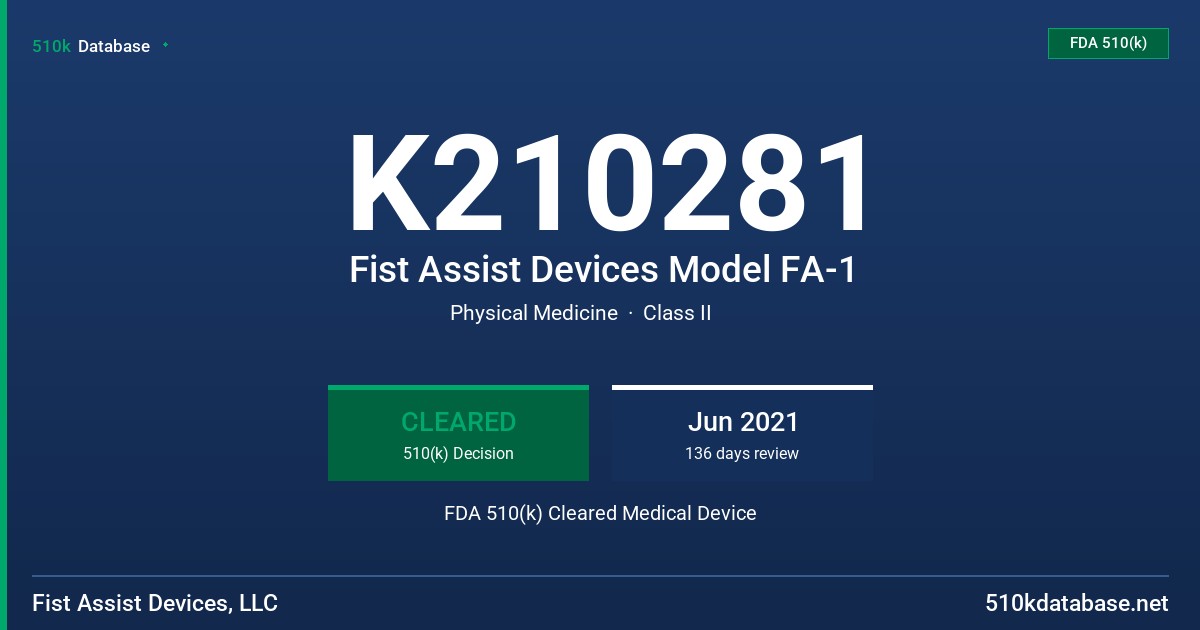 K210281 Fist Assist Devices Model FA-1 FDA 510(k) Cleared Medical Device