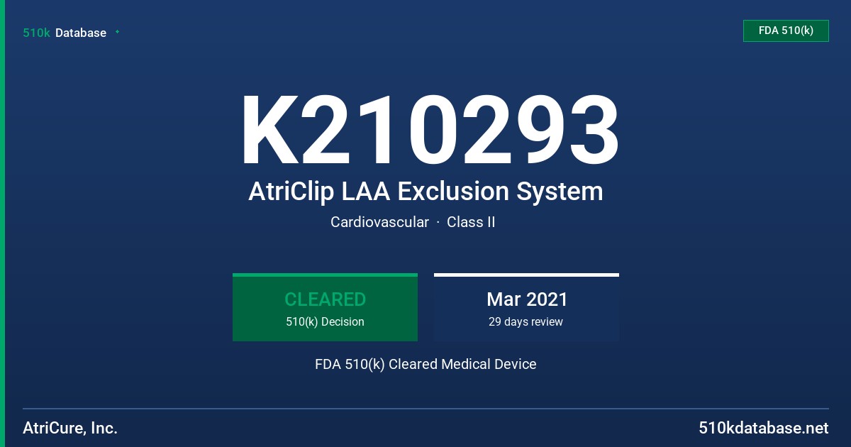 K210293 AtriClip LAA Exclusion System FDA 510(k) Cleared Medical Device