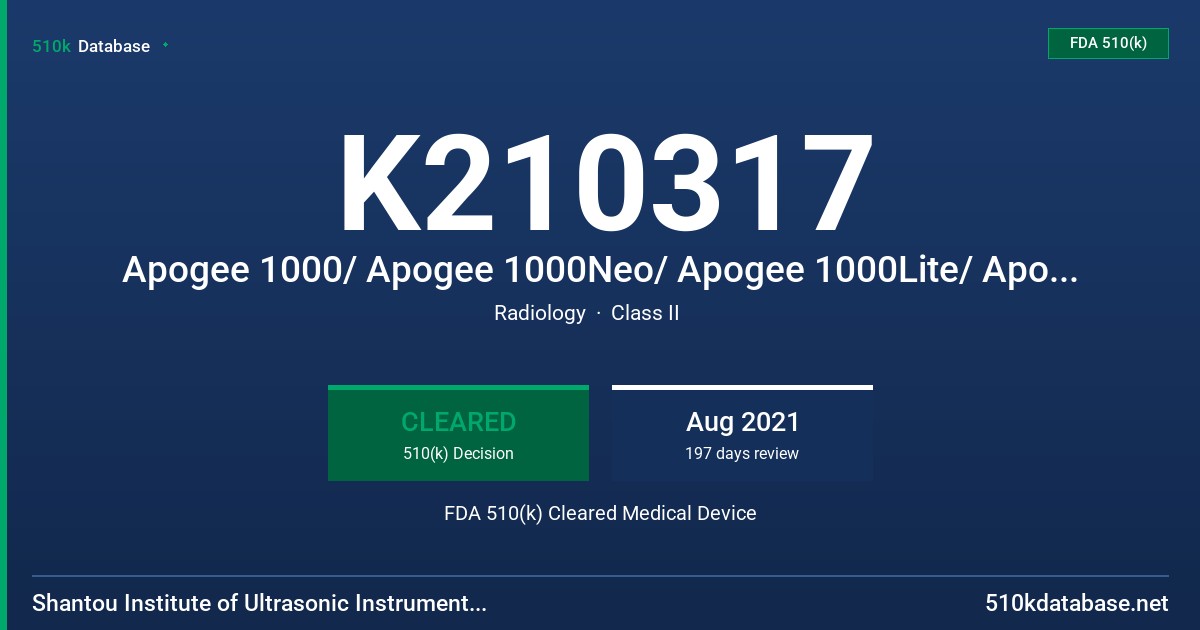 K210317 Apogee 1000/ Apogee 1000Neo/ Apogee 1000Lite/ Apogee 1000Exp/ Apogee 1000B/W / Apogee 1U/ Apogee 1T/ Apogee 1G Digital Color Doppler Ultrasound Imaging System FDA 510(k) Cleared Medical Device