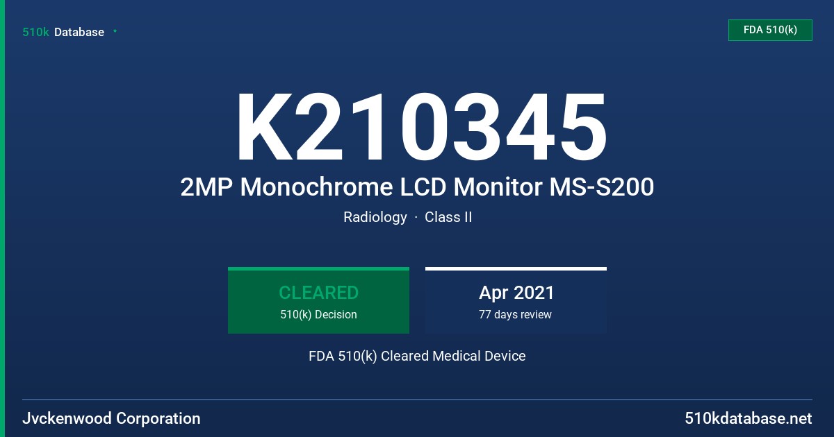 K210345 2MP Monochrome LCD Monitor MS-S200 FDA 510(k) Cleared Medical Device