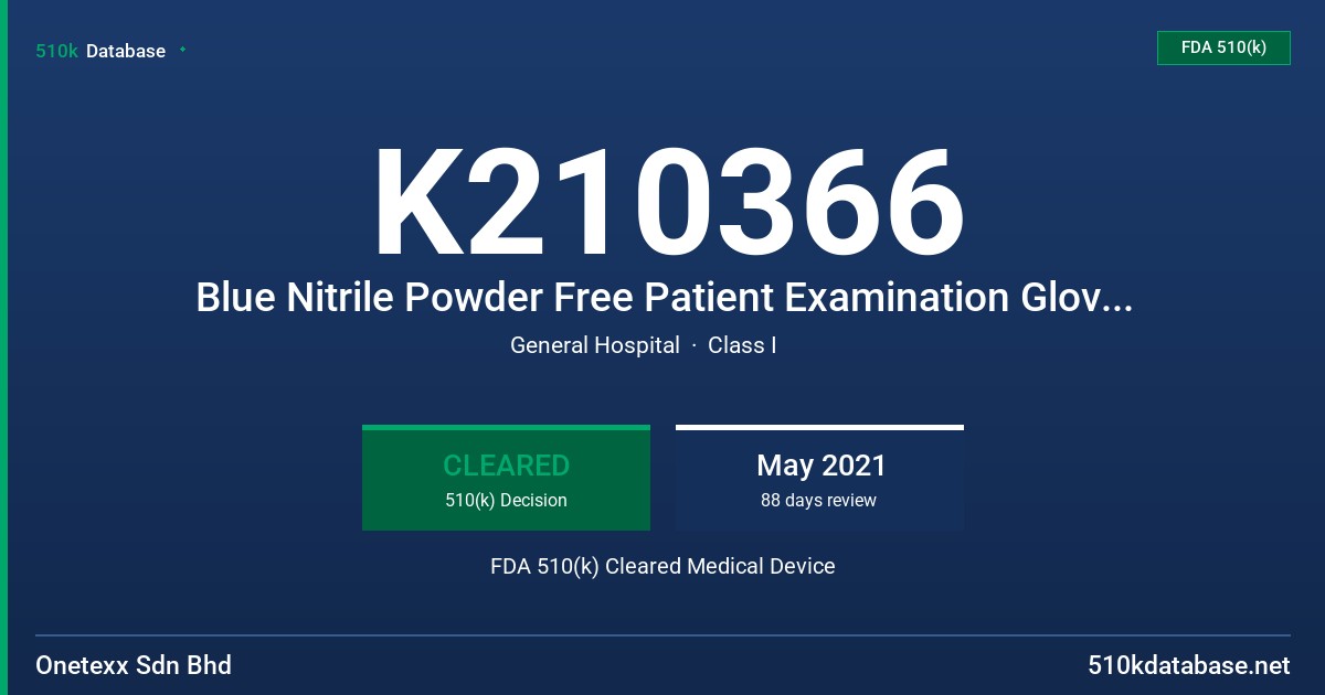 K210366 Blue Nitrile Powder Free Patient Examination Glove, Non Sterile FDA 510(k) Cleared Medical Device