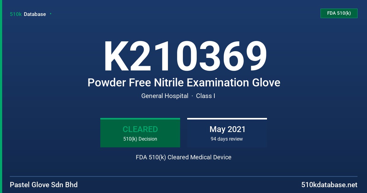 K210369 Powder Free Nitrile Examination Glove FDA 510(k) Cleared Medical Device