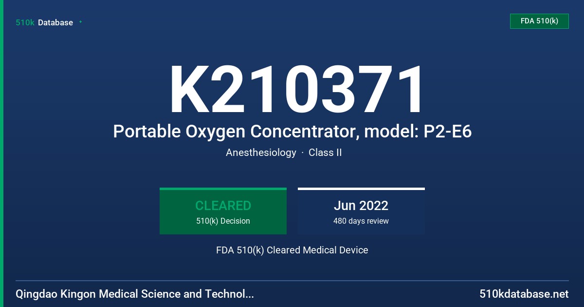 K210371 Portable Oxygen Concentrator, model: P2-E6 FDA 510(k) Cleared Medical Device