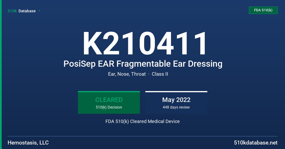 K210411 PosiSep EAR Fragmentable Ear Dressing FDA 510(k) Cleared Medical Device
