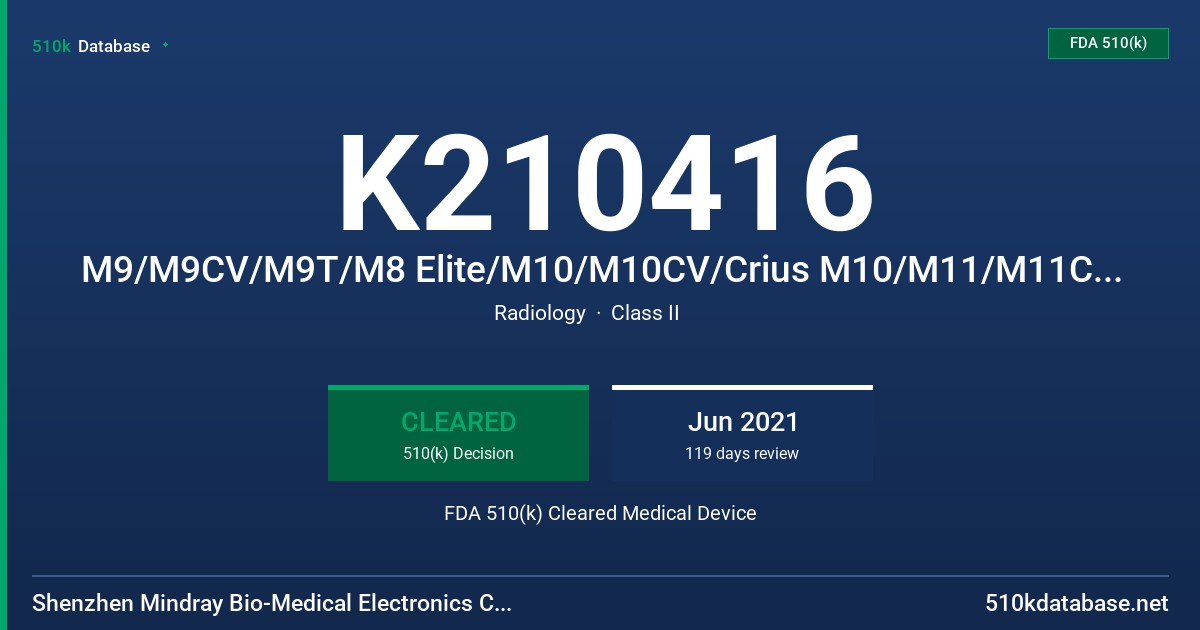 K210416 M9/M9CV/M9T/M8 Elite/M10/M10CV/Crius M10/M11/M11CV/Crius M11/Operus M11/M9 Premium Diagnostic Ultrasound System FDA 510(k) Cleared Medical Device