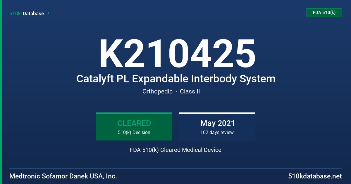 K210425 Catalyft PL Expandable Interbody System FDA 510(k) Cleared Medical Device