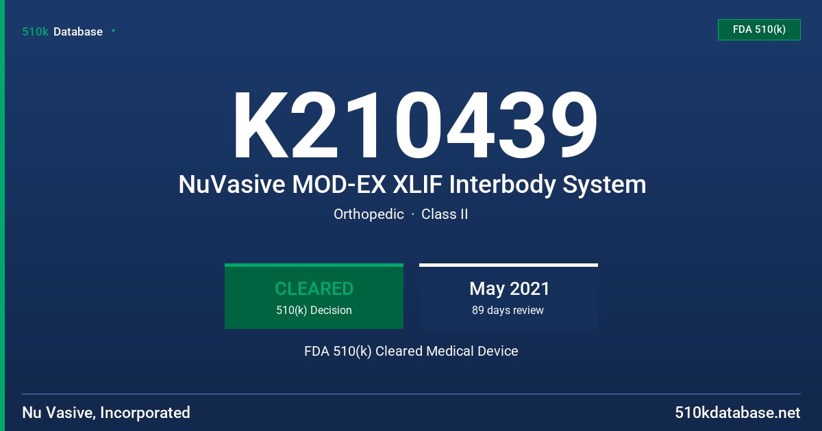 K210439 NuVasive MOD-EX XLIF Interbody System FDA 510(k) Cleared Medical Device