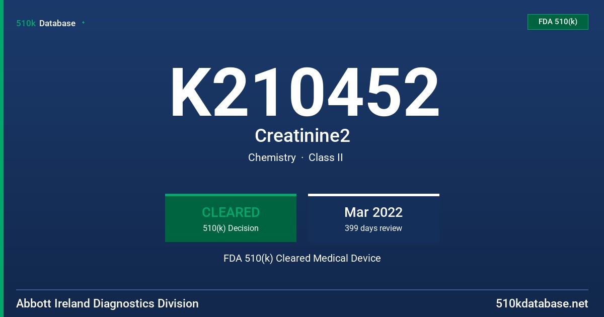 K210452 Creatinine2 FDA 510(k) Cleared Medical Device