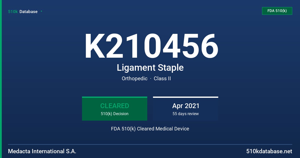 K210456 Ligament Staple FDA 510(k) Cleared Medical Device