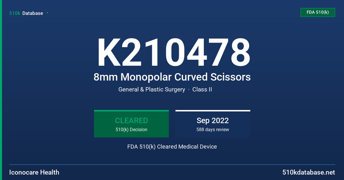 K210478 8mm Monopolar Curved Scissors FDA 510(k) Cleared Medical Device