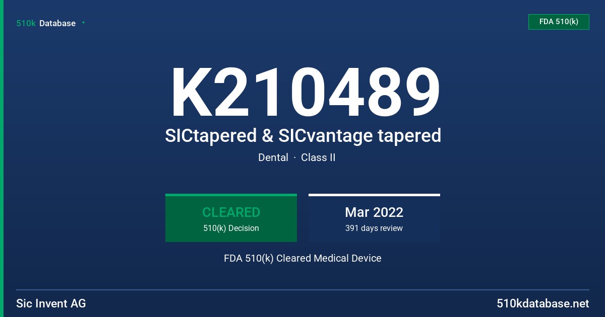 K210489 SICtapered & SICvantage tapered FDA 510(k) Cleared Medical Device