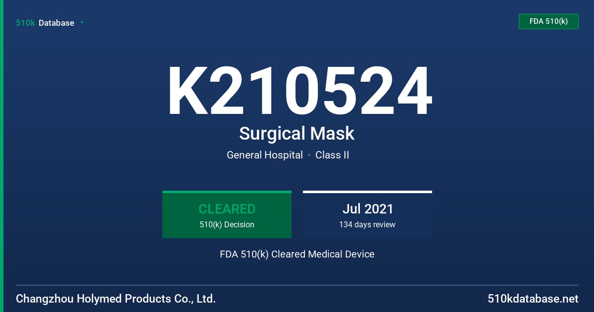 K210524 Surgical Mask FDA 510(k) Cleared Medical Device