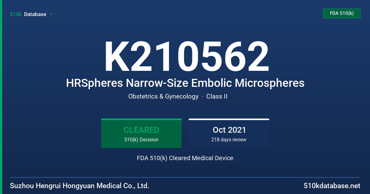 K210562 HRSpheres Narrow-Size Embolic Microspheres FDA 510(k) Cleared Medical Device