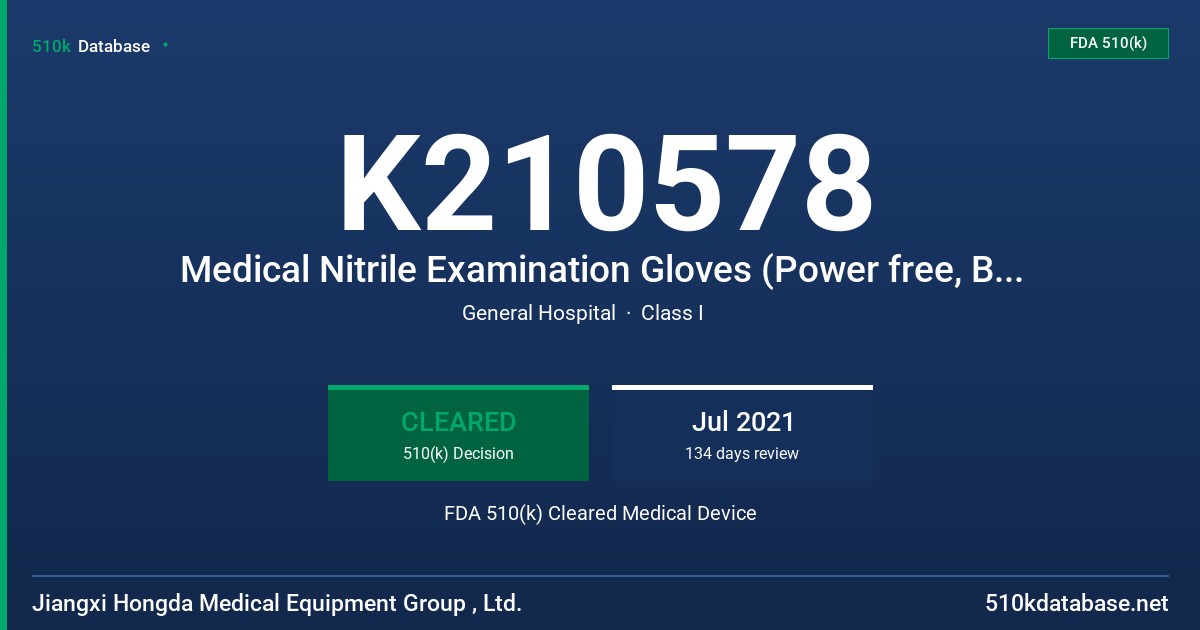 K210578 Medical Nitrile Examination Gloves (Power free, Blue) FDA 510(k) Cleared Medical Device