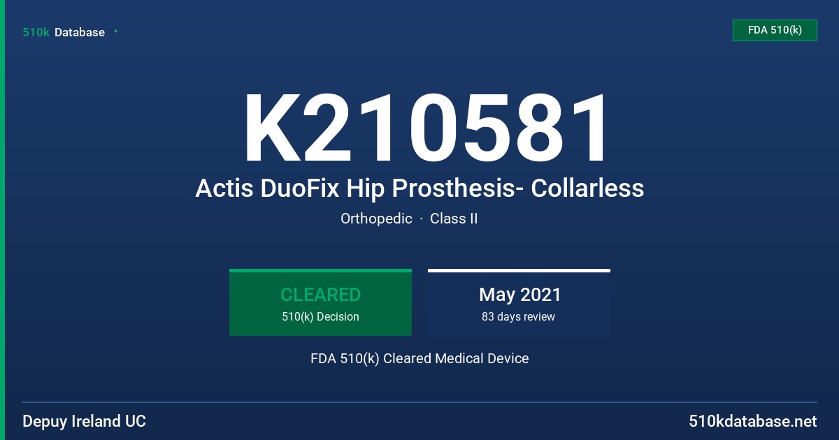 K210581 Actis DuoFix Hip Prosthesis- Collarless FDA 510(k) Cleared Medical Device