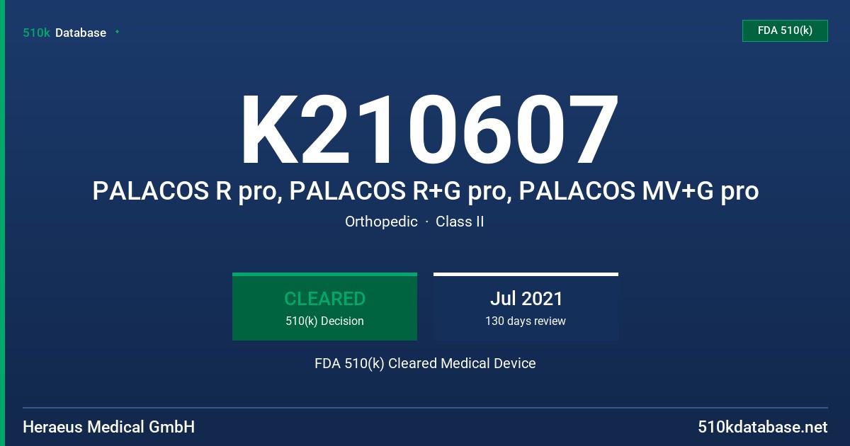 K210607 PALACOS R pro, PALACOS R+G pro, PALACOS MV+G pro FDA 510(k) Cleared Medical Device