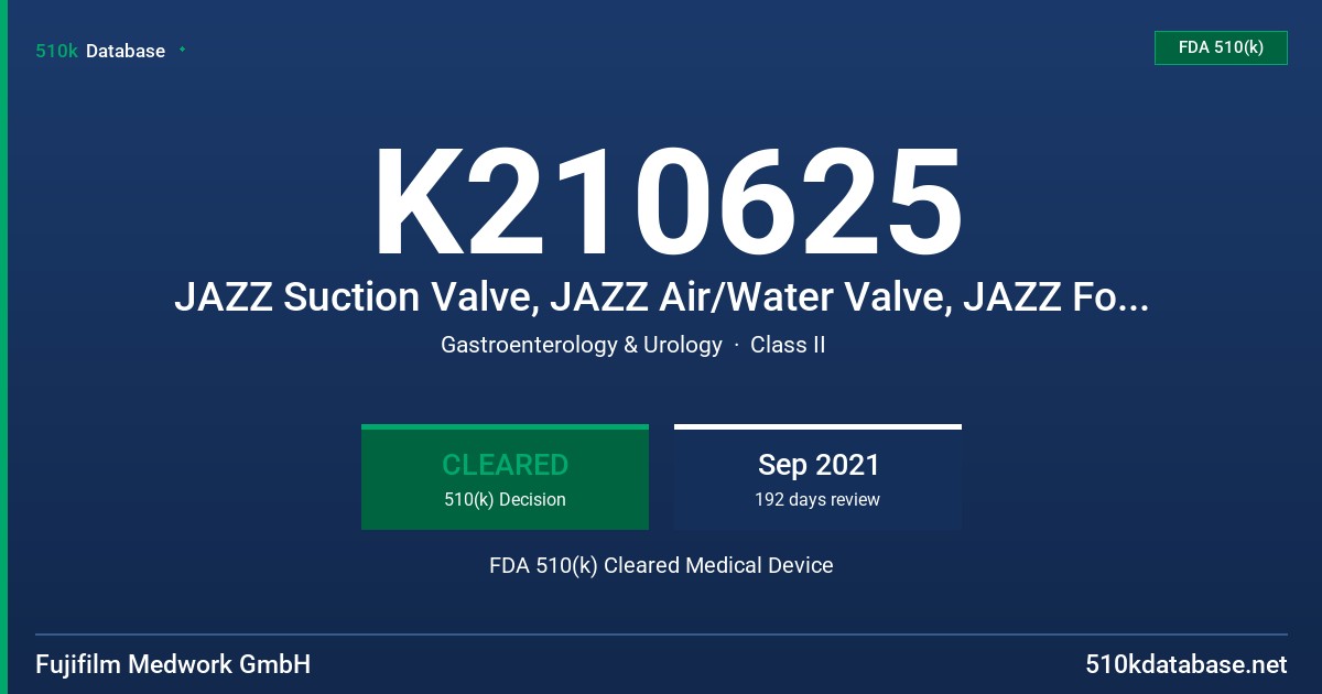 K210625 JAZZ Suction Valve, JAZZ Air/Water Valve, JAZZ Forceps Valve FDA 510(k) Cleared Medical Device