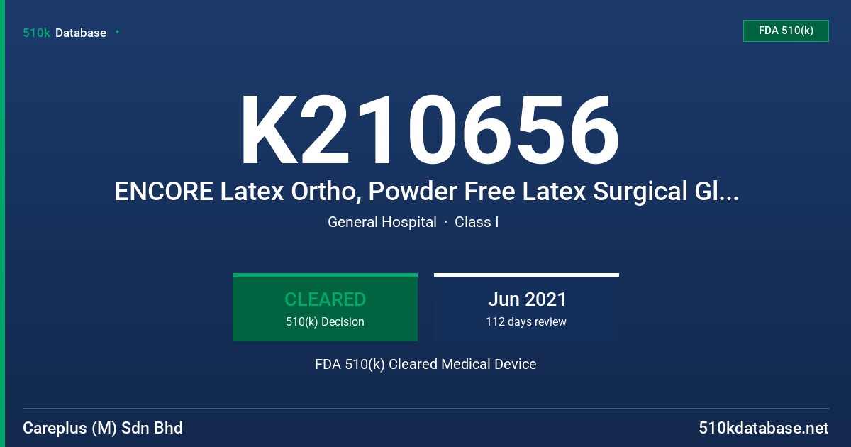 K210656 ENCORE Latex Ortho, Powder Free Latex Surgical Gloves with Protein Content Labeling Claim (<50µg/dm2 per glove of total aqueous extractable protein) and Tested for use with Chemotherapy drugs, GAMMEX Latex Ortho, Powder Free Latex Surgical Gloves with Protein Content Labeling Claim (<50 µg/dm2 per glove of total aqueous extractable protein) and Tested for use with Chemotherapy drugs FDA 510(k) Cleared Medical Device