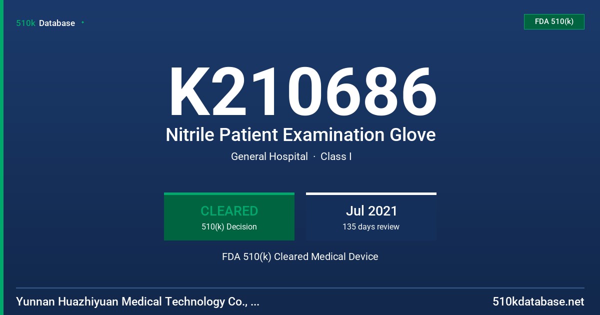 K210686 Nitrile Patient Examination Glove FDA 510(k) Cleared Medical Device
