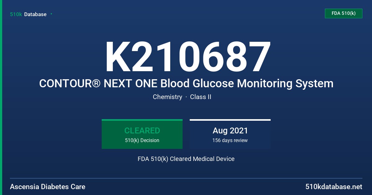 K210687 CONTOUR® NEXT ONE Blood Glucose Monitoring System FDA 510(k) Cleared Medical Device