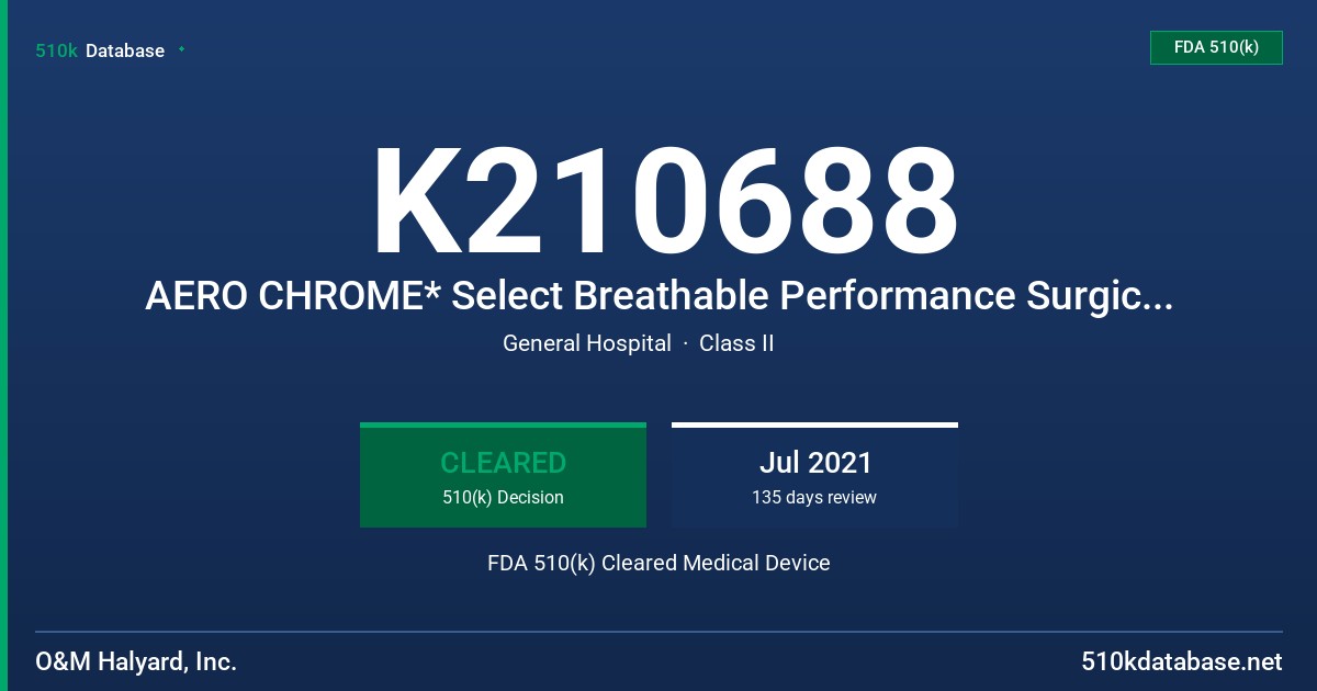 K210688 AERO CHROME* Select Breathable Performance Surgical Gown, AERO CHROME* A-Line Breathable Performance Surgical Gown FDA 510(k) Cleared Medical Device