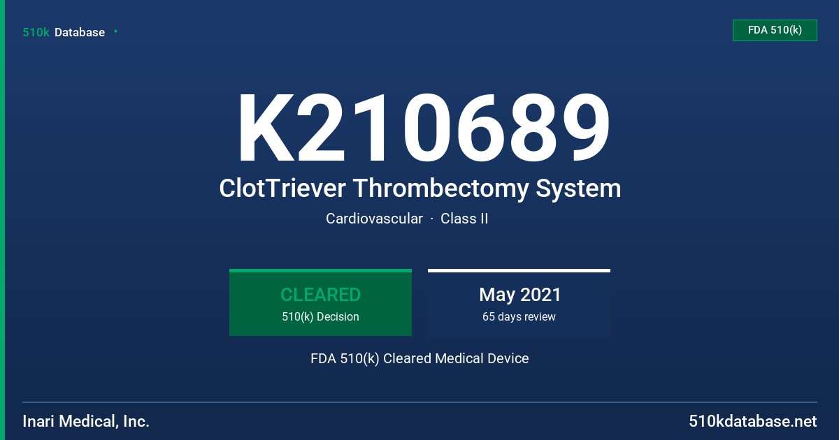 K210689 ClotTriever Thrombectomy System FDA 510(k) Cleared Medical Device