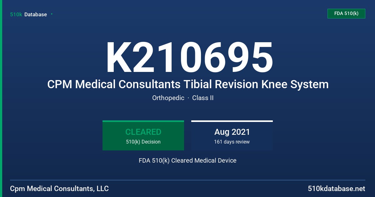 K210695 CPM Medical Consultants Tibial Revision Knee System FDA 510(k) Cleared Medical Device