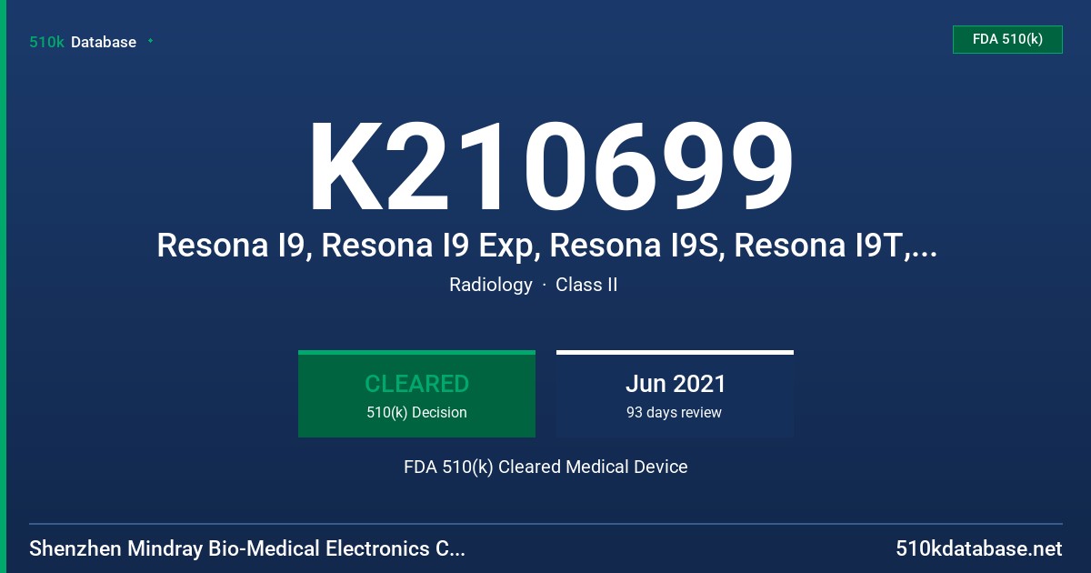 K210699 Resona I9, Resona I9 Exp, Resona I9S, Resona I9T, Resona I9 Easi, Resona I9 Nasa, Resona IV, Imagyn I9, Imagyn I9S, Imagyn I9 Easi, Nuewa I9, Nuewa I9S, Nuewa I9T, Nuewa I9 Exp, Nuewa I9 Easi, Anesus I9, Anesus I9 Easi, Eagus I9 Diagnostic Ultrasound System FDA 510(k) Cleared Medical Device